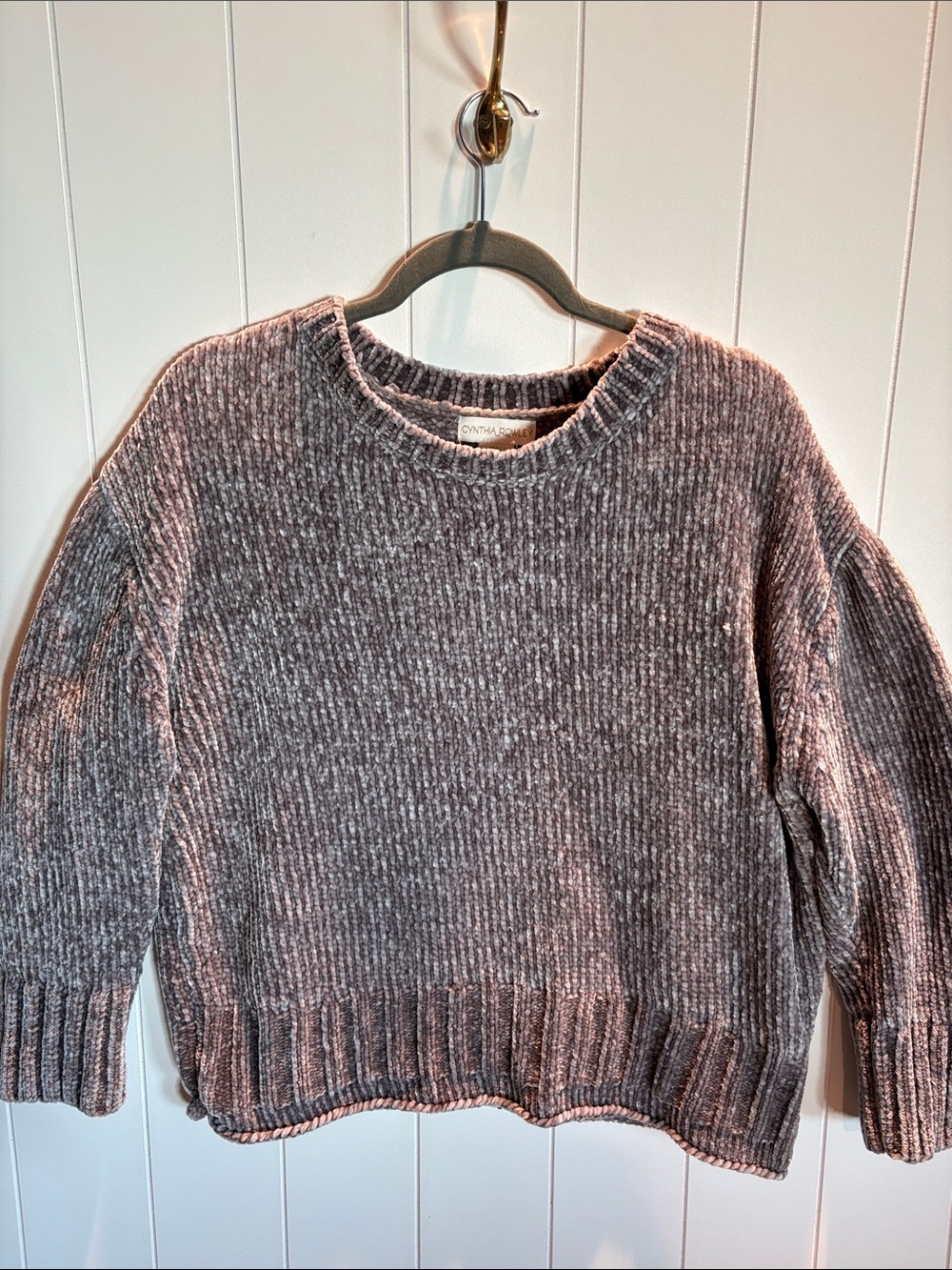 Cynthia Rowley chenille knit gray Crewneck sweater S